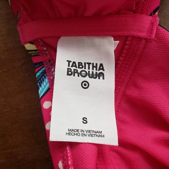 Tabitha Brown For Target One Piece Swim Suit Size S Hot Pink Floral Cheeky NWOT - Picture 7 of 9